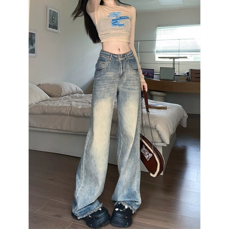 [HOT] Quần Ống rộng Mix viền túi tua rua gấu, quần nữ jean phổ biến Đơn giản Xanh Bạc siêu xinh D54 | BigBuy360 - bigbuy360.vn