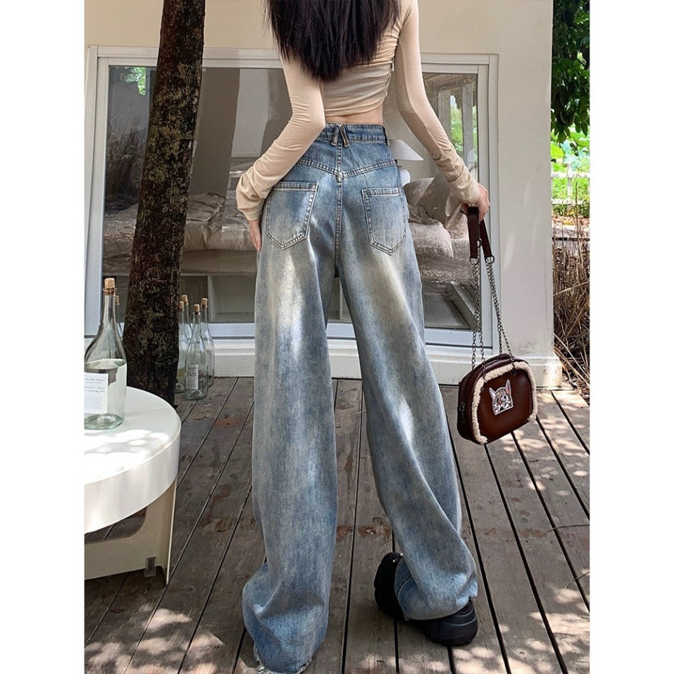 [HOT] Quần Ống rộng Mix viền túi tua rua gấu, quần nữ jean phổ biến Đơn giản Xanh Bạc siêu xinh D54 | BigBuy360 - bigbuy360.vn