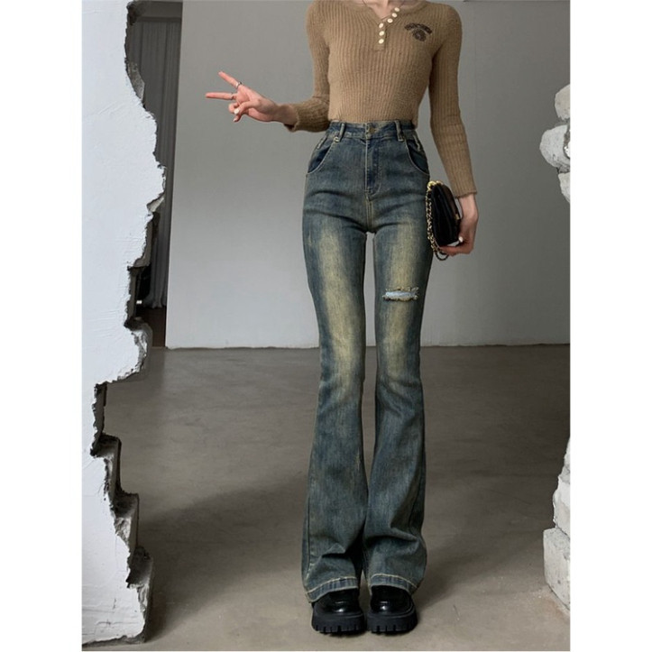 [HOT] Quần bò nữ ống loe, quần jeans nữ ống loe màu xanh cổ điển cũ siêu đẹp siêu tôn dáng MS 01 | BigBuy360 - bigbuy360.vn