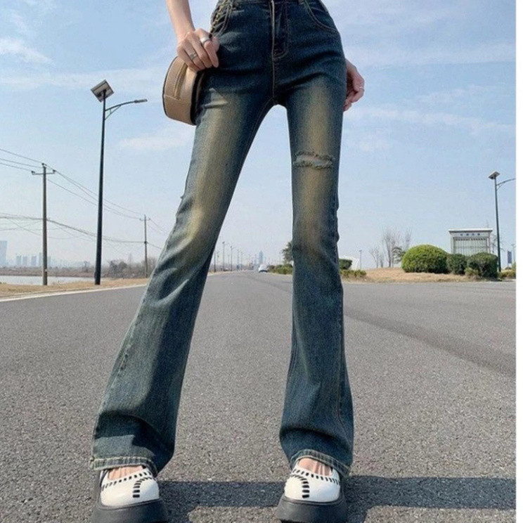 [HOT] Quần bò nữ ống loe, quần jeans nữ ống loe màu xanh cổ điển cũ siêu đẹp siêu tôn dáng MS 01 | BigBuy360 - bigbuy360.vn