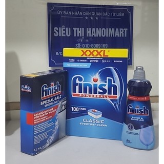 Combo 100 viên finish classic  + muối Finish 1.2kg + Nước làm bóng Finish 400ml dùng cho máy rửa bát