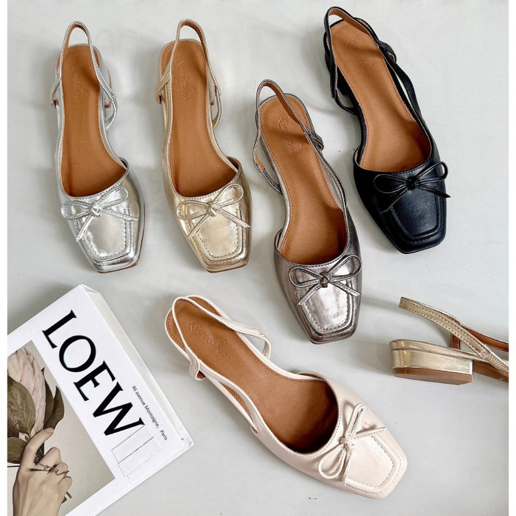 [Tăng 1 size] Giày Slingback nữ mũi vuông nơ gót 2cm DAZZLING SHOES kiểu dáng classic SLB87