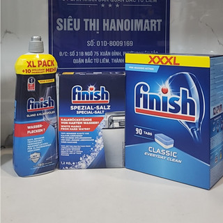 Combo Viên rửa bát Finish 90 viên + Nước Bóng Finish 800ml + muối làm mềm nước finish 1.2kg