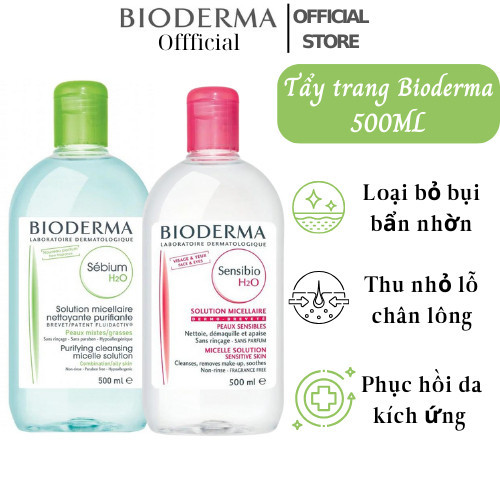 Nước tẩy trang Bioderma làm sạch sâu, dịu nhẹ loại bỏ bụi bẩn, dầu nhờn dành cho mọi loại da loại 500ml