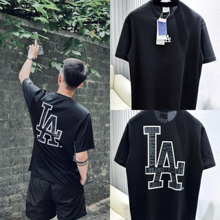 Áo phông nam nữ Premium Cotton M.L.B in logo ngực phối in chữ Loss Angeless L.A vân sau lưng cao cấp