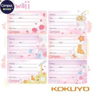 Bịch 18 nhãn vở học sinh campus kawaii
