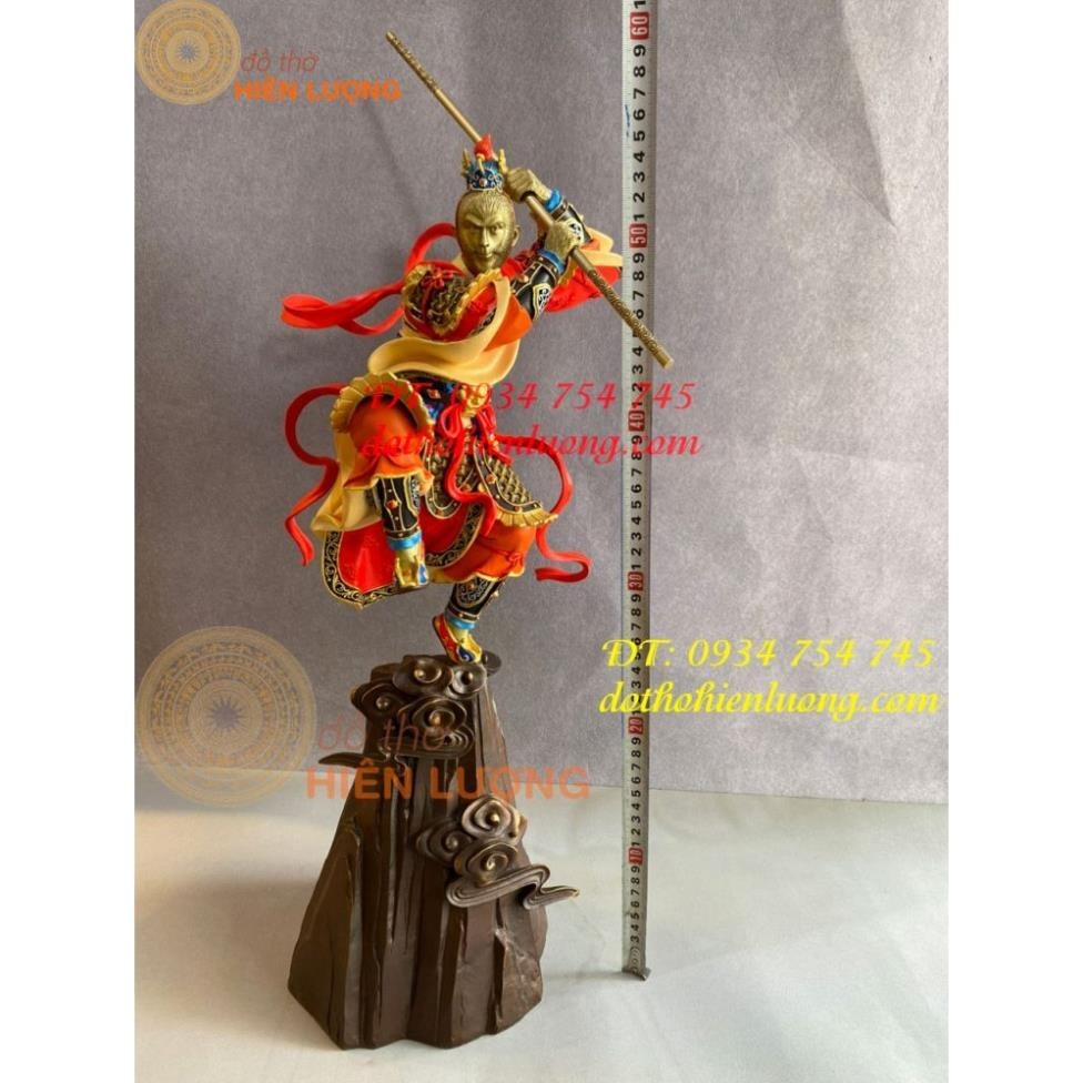 Tượng Tôn Ngộ Không đứng trên bệ đá bằng đồng Decor Cao 60cm