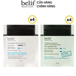 Bộ mẫu thửTinh dầu cấp nước Belif Hungarian Water & Sữa rữa mặt ngăn ngừa mụn Belif Problem Solution