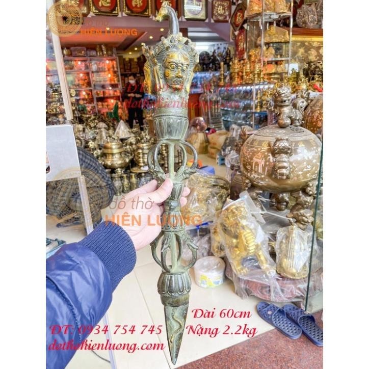 Dao Phurba bằng đồng màu xanh giả cổ phong thủy dài 60cm