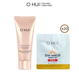 Combo Sữa rửa mặt dưỡng ẩm Miracle Moisture 80ml và 20 gói kem chống nắng dưỡng trắng da Sun Red OHUI Gimmick