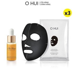 Combo 3 Mặt nạ dưỡng trắng OHUI Extreme White 27g/miếng và Tinh chất vàng 24k tái sinh da 5ml Gimmick