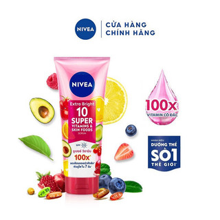 Bộ 2 Serum Dưỡng Thể NIVEA 10X Super Vitamins & Skin Foods Dưỡng Sáng Da | Mờ Thâm (180 ml) - 93767