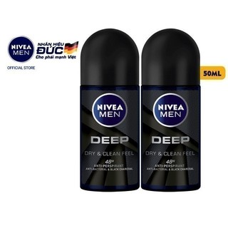 Bộ đôi Lăn ngăn mùi NIVEA MEN Deep than đen hoạt tính (50 ml) - 80031