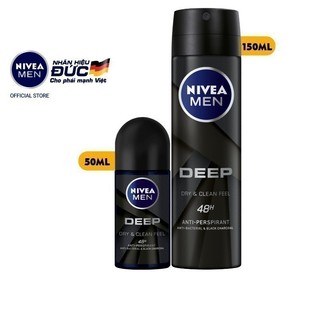 Bộ đôi nivea men xịt ngăn mùi deep than đen hoạt tính - 80027 và lăn ngăn mùi deep than đen hoạt tính