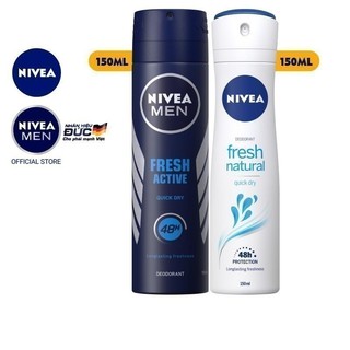 Bộ đôi Xịt ngăn mùi NIVEA Fresh tươi mát cho nam & nữ (150ml x2 - 81600+81601)