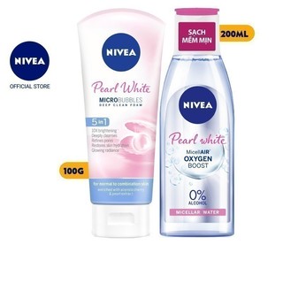 Bộ Đôi Làm Sạch NIVEA Pearl White Trắng Da (Sửa Rửa Mặt 100G + Nước Tẩy Trang Không Cồn 200ml)