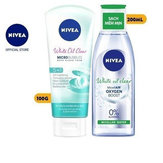 Bộ đôi làm sạch NIVEA White Oil Clear kiểm soát nhờn (Sửa rửa mặt 100G + Nước tẩy trang không cồn 200ml)