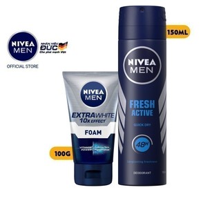 Bộ đôi NIVEA MEN Fresh Active (Xịt ngăn mùi 150ml 81600 & Sữa rửa mặt sáng da 100g 88836)