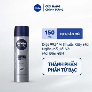 Xịt Ngăn Mùi NIVEA MEN Silver Protect Phân Tử Bạc Ngăn Khuẩn Gây Mùi Vượt Trội (150 ml) - 82959
