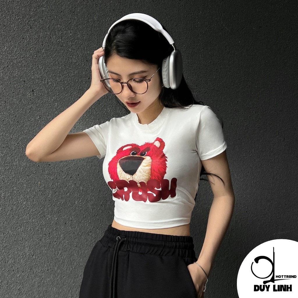 Áo croptop Gấu Dâu tay ngắn cổ tròn DUY LINH áo thun body nữ hở eo ôm body tôn dáng vải mềm DL39A