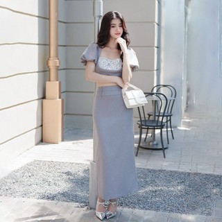 RECHIC Áo kiểu Haley cổ vuông thêu ren ngực sang trọng thanh lịch