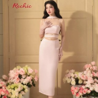RECHIC Đầm Dài Aiki hai dây kết hợp dây đeo cổ chiết eo sang trọng quý phái