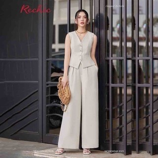 RECHIC Áo vest nữ Cindy trơn form ôm nút gài cổ V cá tính sang trọng thanh lịch
