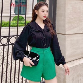 RECHIC Áo kiểu Mirinda kiểu cổ bèo thắt nơ có xếp ly phía trước thanh lịch thời thượng