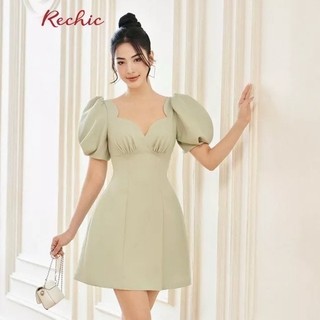 RECHIC Đầm Ngắn Paradise cổ vuông dáng cúp ngực chiết eo thanh lịch sang trọng