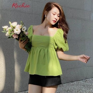RECHIC Áo kiểu Dilys dáng babydoll tay phồng xếp ly ngực trẻ trung nữ tính dễ thương
