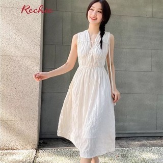 RECHIC Đầm dài Adina màu cream cổ V kiểu cột dây xinh xắn dễ thương đi chơi đi tiệc du lịch