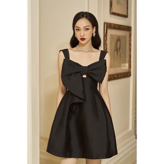 RECHIC Đầm Rosita Màu Đen hai dây nơ ngực thời thượng dễ thương