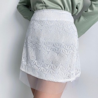 RECHIC Chân váy ren trắng Pearl phối lưới