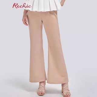 RECHIC Quần Chemise Màu Be Ống Loe Thoải Mái Thời Thượng