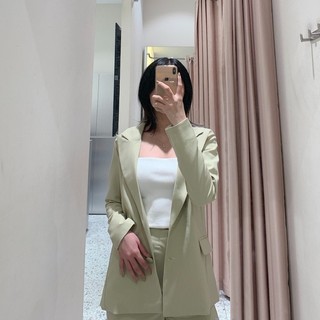 RECHIC Set Vest Blazer dáng rộng kèm quần ống đứng Hailey màu xanh mint trơn thanh lịch