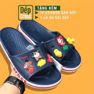 Dép lê Cross baya quai ngang màu xanh than họa tiết viền đỏ DE990ZZ tặng thêm 12 sticker Cross