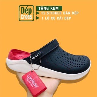 Giày dép cros quai ngang thời trang họa tiết đen lót đỏ tặng thêm 1 hộp dép cross