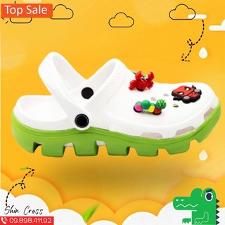 Dép Cross Duet Trắng Đế Xanh Lá Sục Bít Đầu, Sục Crocs Dép Đế Lượn Sóng 2 Màu Thời Trang Êm Ái [ DUET TRẮNG ĐẾ XANH ]
