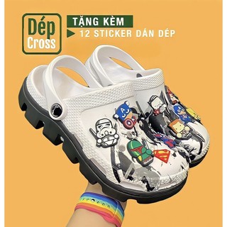 Dép Cross vảy sơn đế lượn sóng màu 3D trắng đế đen tặng thêm 12 sticker cross