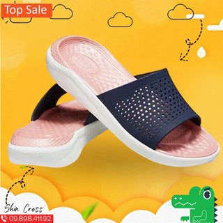 dép lê Cross màu hồng quai xanh navy nam nữ LTRLE05 Cao Cấp