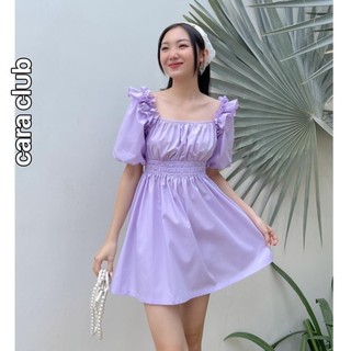 CARA Đầm ngắn nữ Junia tím/cam thiết kế chiết eo có viền bèo ở vai trẻ trung xinh xắn