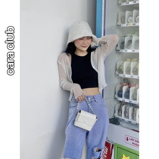 CARA Áo cardigan nữ Maris màu trắng/xanh tay dài ngọt ngào trẻ trung phù hợp dạo phố