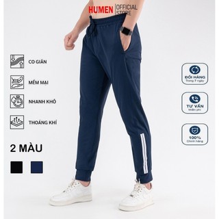 Quần dài JOGGER nam thể thao PHỐI SỌC HUMEN chất vải gió co giãn,bo ống pha viền trắng trẻ trung