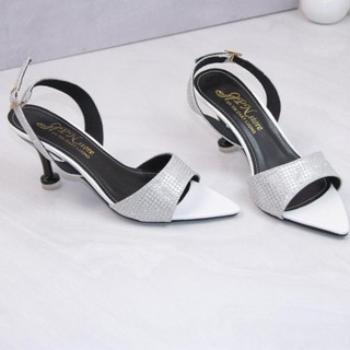 Giày cao gót nhọn 7p quai bản chéo kim tuyến - SD222