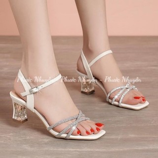 Giày sandal nữ cao gót trong 8p dây mảnh xoàn 3 dây chéo - SD220