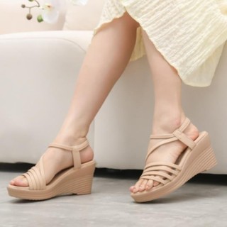 Giày đế xuồng cao gót 8p quai mảnh 4 dây chéo chân vòng cổ thun - X045