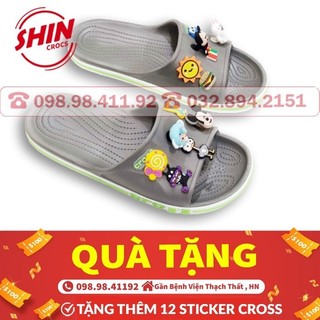 dép lê cross💖FREESHIP💖dép lê cross dạng baya họa tiết xám viền xanh SHINGB61 tặng thêm 12 sticker cross
