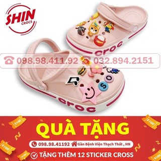 dép cross đế bánh mì họa tiết hồng viền hồng đậm SHINCROSSGB5 tặng 12 sticker cross