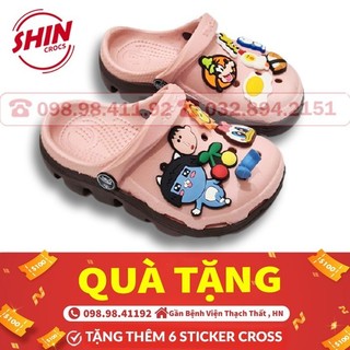 dép cross cho bé💖FREESHIP💖dép cross cho bé họa tiết hồng đế nâu JMSCRPSS tặng thêm 6jibitz cross