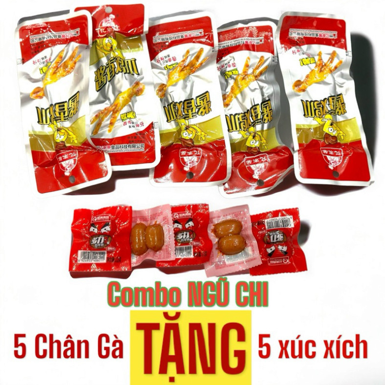 Combo ăn vặt - 5- chân gà tứ xuyên (Tặng 5 xúc xích sụn gà 2 viên) chân gà, chân gà 1k, gà, đồ ăn vặ